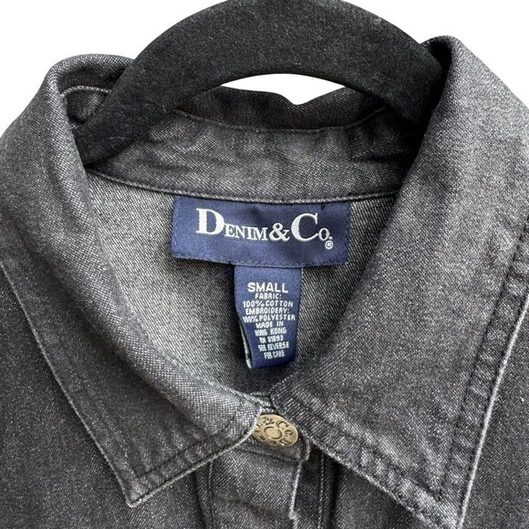 Denim & Co Womens Floral Embroidered Charcoal Gray Button-Up Denim Jacket New S - Picture 5 of 9